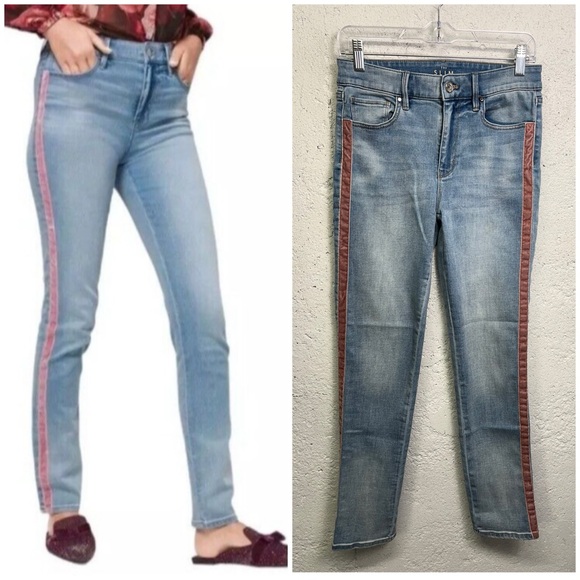 White House Black Market Denim - WHBM Blue Jeans Pink Velvet Striped The Slim Ankle High Rise Size 4
